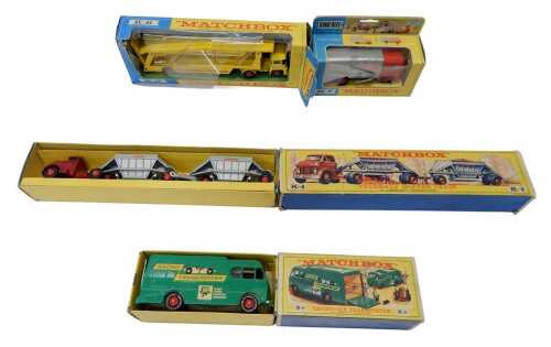 Matchbox diecast vehicles, to include a K-7 Kingsize refuse truck, a Fruehauf hopper train, etc.,...