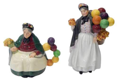 A Royal Doulton porcelain figure modelled as Biddy Penny Farthing, HN1843, together with a...
