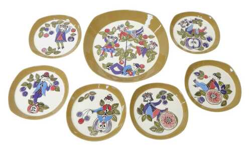 A group of mid-century Norwegian Turi-Design Corsica pattern dinnerwares, comprising six side...