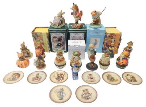 A group of ceramics, to include Goebel Hummel miniature trinket dishes, Royal Copenhagen snowman...