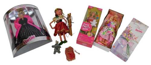 Various dolls, including a Barbie Happy Holidays special edition, Spring Petals, Party Barbie, a...