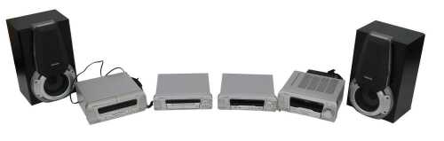 A Technics sound system, comprising a stereo cassette deck RH-EH760, a compact disc player...