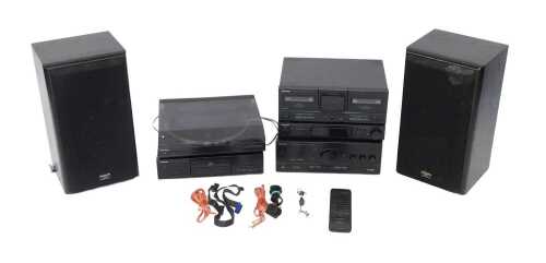 A Technics sound system, comprising a servo automatic turntable system SL-J110R, a synthesiser...