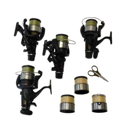 Four Shimano Baitrunner Aero 6000RE fishing reels, with spare spools. (7)