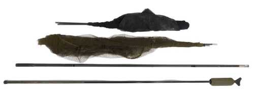 A Grey's Prodigy 50" landing net and carbon handle, and a Fox Warrior carbon landing net handle...