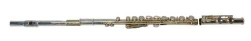 A Buffet of Paris silver-plated three-piece flute, in a fitted plastic case.