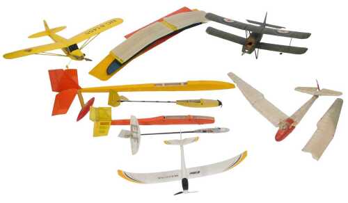 An E-Flite Radion toy glider, and other model aeroplanes to include a Piper Club aeroplane, etc.