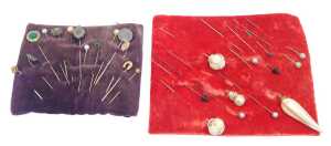 A collection of hat pins, comprising four silver topped hat pins to include horseshoe, floral...