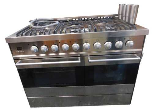 A Britannia stainless steel oven, with six gas burners to the top, and two ovens to the base,...