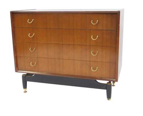 A G-Plan Librenza teak chest, of four long drawers, raised on cylindrical ebonised legs and...