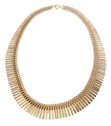 A Mainline briquette collar necklace, yellow metal stamped 9ct to clasp only, 23.4g all in, boxed.