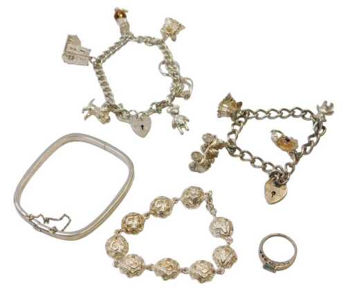 Silver and other jewellery, comprising a silver and blue stone set dress ring, ring size N, a...