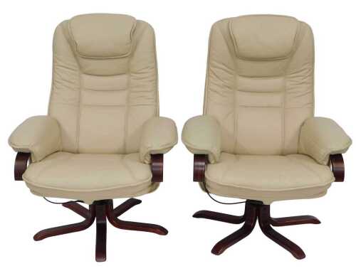 A pair of Swedish Mobel cream leather adjustable armchairs in Stressless style.