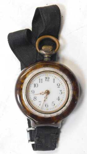 An early 20thC lilac guilloche enamelled lady's fob watch, the white enamel dial bearing Arabic...