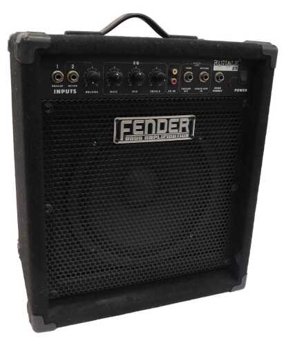 A Fender Rumble 25 bass amplifier, 44cm high.