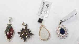 A quantity of pendants, to include silver stone and floral clusters, rough cut, agate, and... - 3