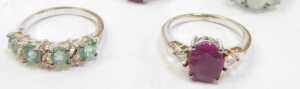 Ten stone set dress rings, each white metal stamped 925, to include imitation garnet, imitation... - 3