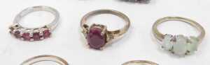 Ten stone set dress rings, each white metal stamped 925, to include imitation garnet, imitation... - 4