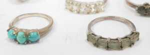 Twelve stone set dress rings, each white metal stamped 925, to include cz, pale green set stones,... - 2