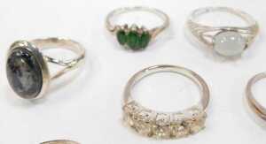 Twelve stone set dress rings, each white metal stamped 925, to include cz, pale green set stones,... - 4