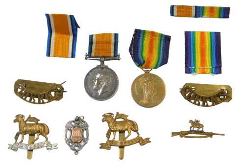 Two First World War medals, the 1914-18 War Medal, and the Victory Medal, each named to Private...