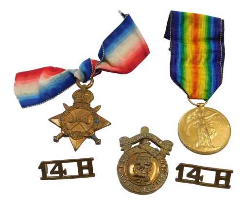 Two First World War medals, the Victory Medal and the 1914-15 Star, both named to Private H...