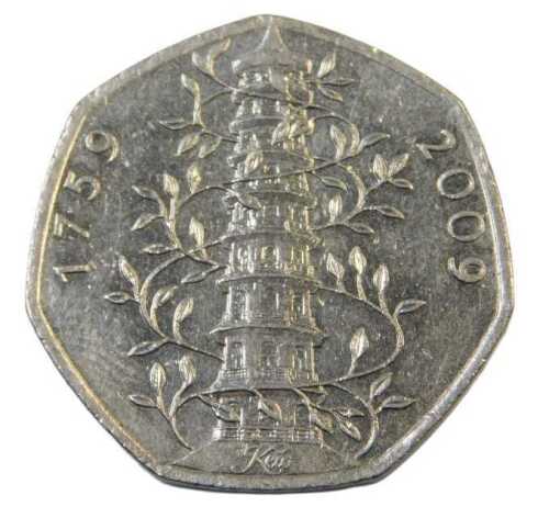 A 2009 Kew Gardens fifty pence coin.