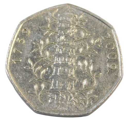A 2009 Kew Gardens fifty pence coin.