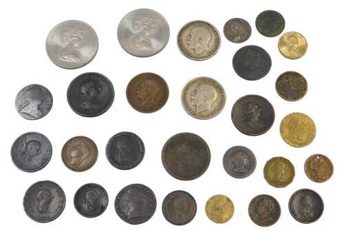 A quantity of coins, to include two George V half crowns, early pennies, etc.