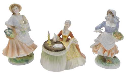 A Royal Doulton figurine modelled as Meditation, HN2330, and two Royal Worcester figurines from...