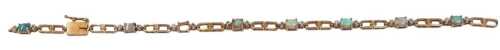 An opal and diamond line bracelet, with a two-sectional link bracelet, yellow metal stamped 9ct,...