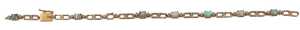 An opal and diamond line bracelet, with a two-sectional link bracelet, yellow metal stamped 9ct,...