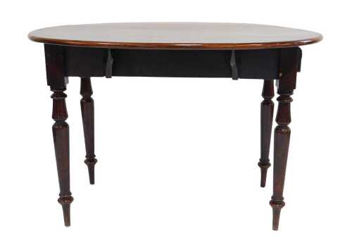 A Victorian mahogany drop leaf table, with a single frieze drawer, raised on turned legs, 76cm...