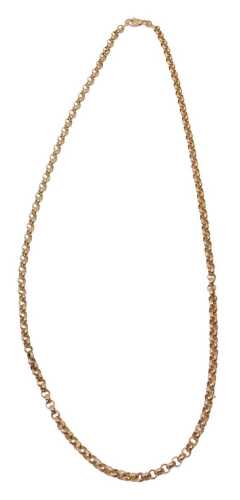 A belcher link neck chain, on a lobster claw clasp, yellow metal stamped 9kt, 56cm long, 11g.