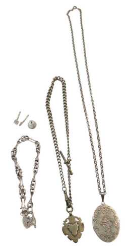 A group of silver and other jewellery, comprising a silver gate bracelet, with a safety chain...