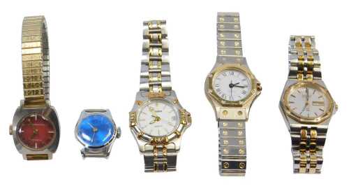 Five fashion watches, comprising a Ronson stainless steel cased wristwatch, a Seiko wristwatch,...