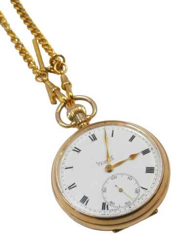 A 9ct gold Vertex pocket watch, with a white enamel Roman numeric dial and seconds dial, with...