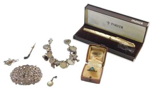 Jewellery and effects, comprising a silver nurse's buckle, 37.3g, a paste stone and crystal set...