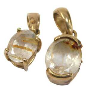 Two 9ct gold pendants, each set with clear paste stones, 2cm high, 4g all in.