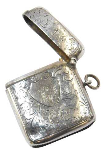 An Edward VII silver Vesta case, engraved with scrolls around a cartouche bearing initials HJ,...
