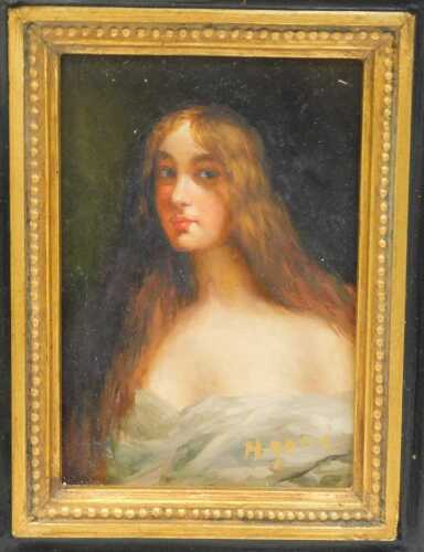 H Gohl. Portrait of a lady, oil on board, 16cm x 12cm, in a gilt and ebonised frame.