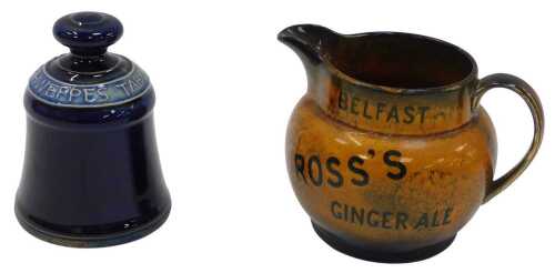 A Royal Doulton stoneware novelty bell, stamped Schweppes Table Waters, 12cm high, and an...