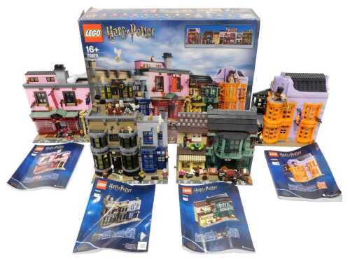 A Lego Harry Potter 75978 Diagon Alley, complete with mini figures including Harry Potter,...