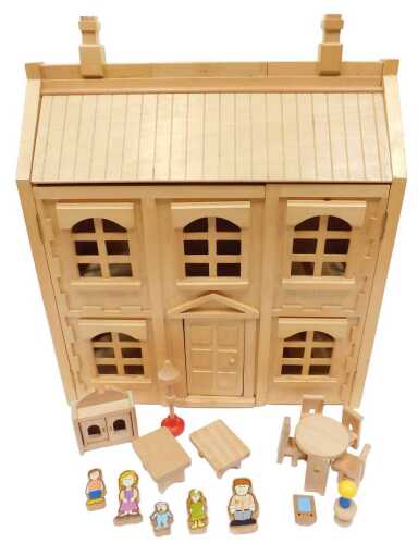 A Chad Valley Georgian-style doll's house, plywood, with carrying handle, 60cm high, 51.5cm wide,...
