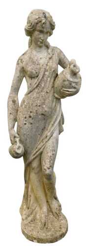 A composition stone garden statue, modelled as a female water carrier, in classical style, 130cm...