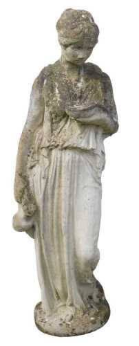 A composition stone garden statue, modelled as a female water carrier, in classical style, 102cm...