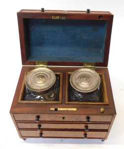 A 19thC burr walnut novelty writing chest, the hinged lid enclosing two ink pots, the front with... - 4