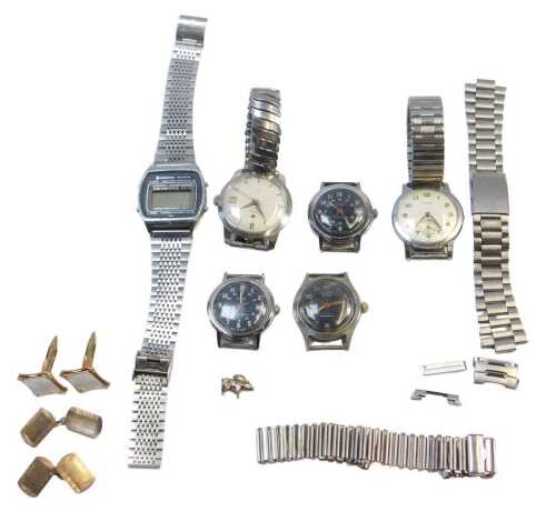 A group of gentleman's wristwatches and watch heads, to include Timex, Zodiac, Sanyo, cufflinks,...