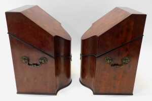A pair of George III mahogany knife boxes, each of serpentine form, the hinged lid opening to... - 3
