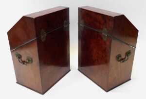 A pair of George III mahogany knife boxes, each of serpentine form, the hinged lid opening to... - 4